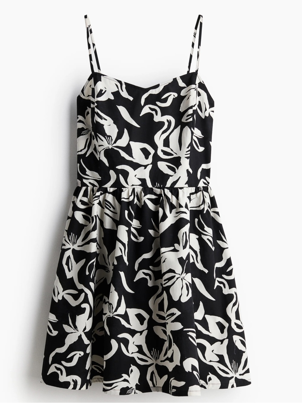 H&M Black and White Floral Spaghetti-Strap Dress